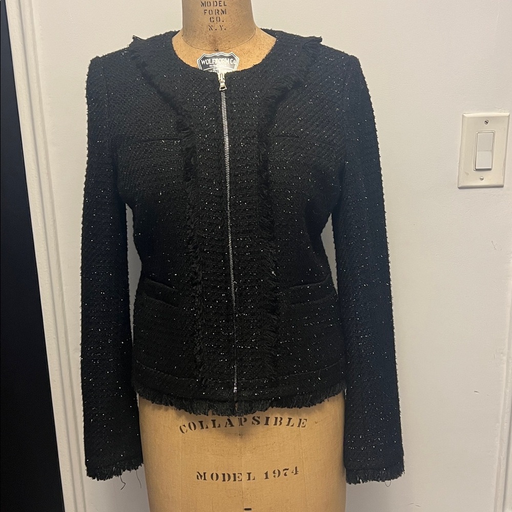 Boston Proper Blazer Wool Metallic Detail Zip-Up Size 4/6 NWOT